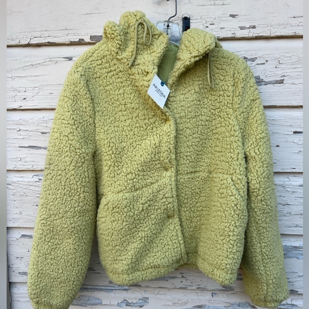 Arizona Transitional Cozy Shearling Faux Fur Teddy Coat Jacket Hoodie NWT XS